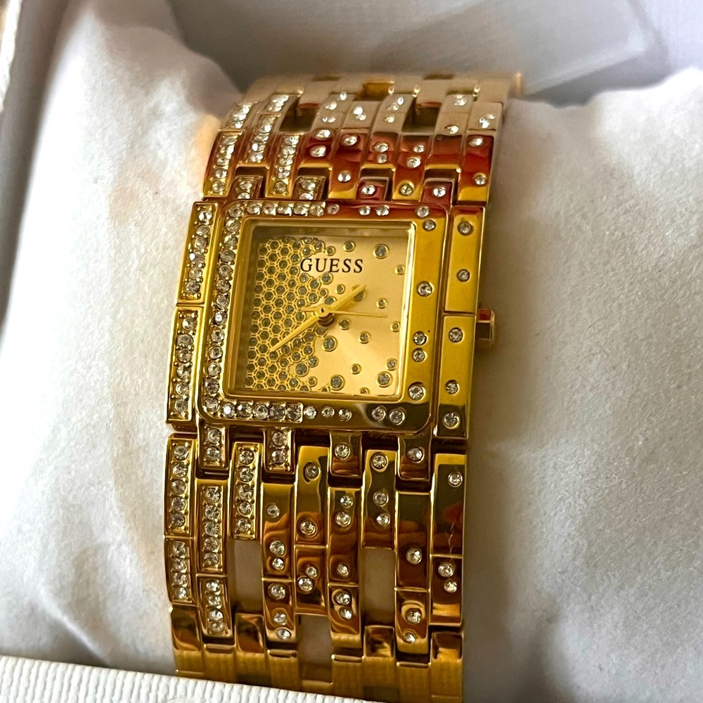NEW in box- Guess Women's Gold Watch with Sparkling Crystals